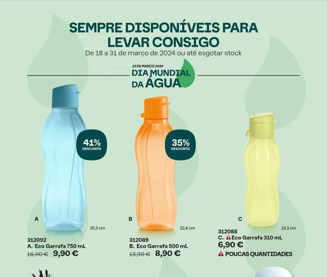 Várias eco garrafas tupperware