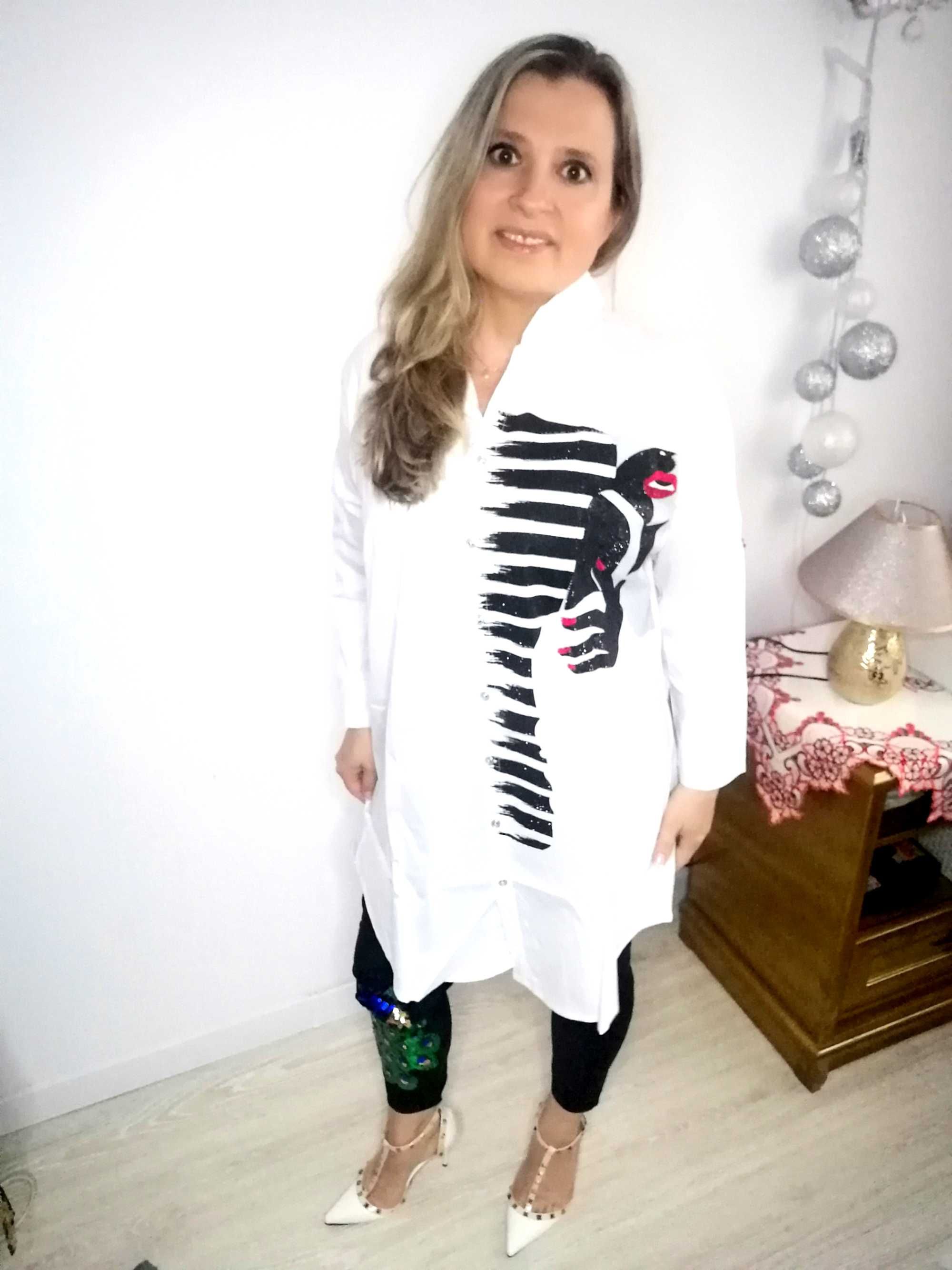 Wikiland 42 XL Biała  Koszula * Czarne Cyrkonie *