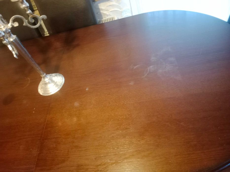 Stół dębowy ciemny rozkładany z krzesłami