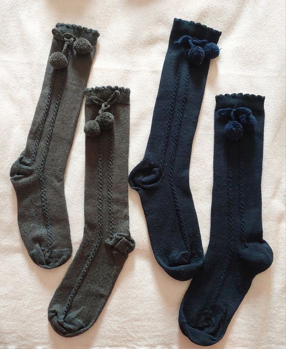 Lote Meias Laço + Meias Altas Pompons