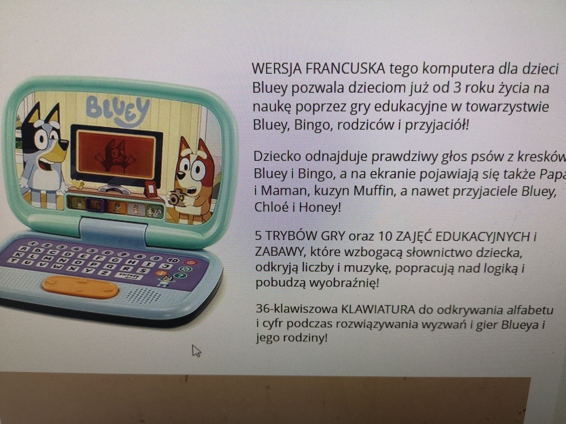 Mały komputer laptop dla dziecka Bluey