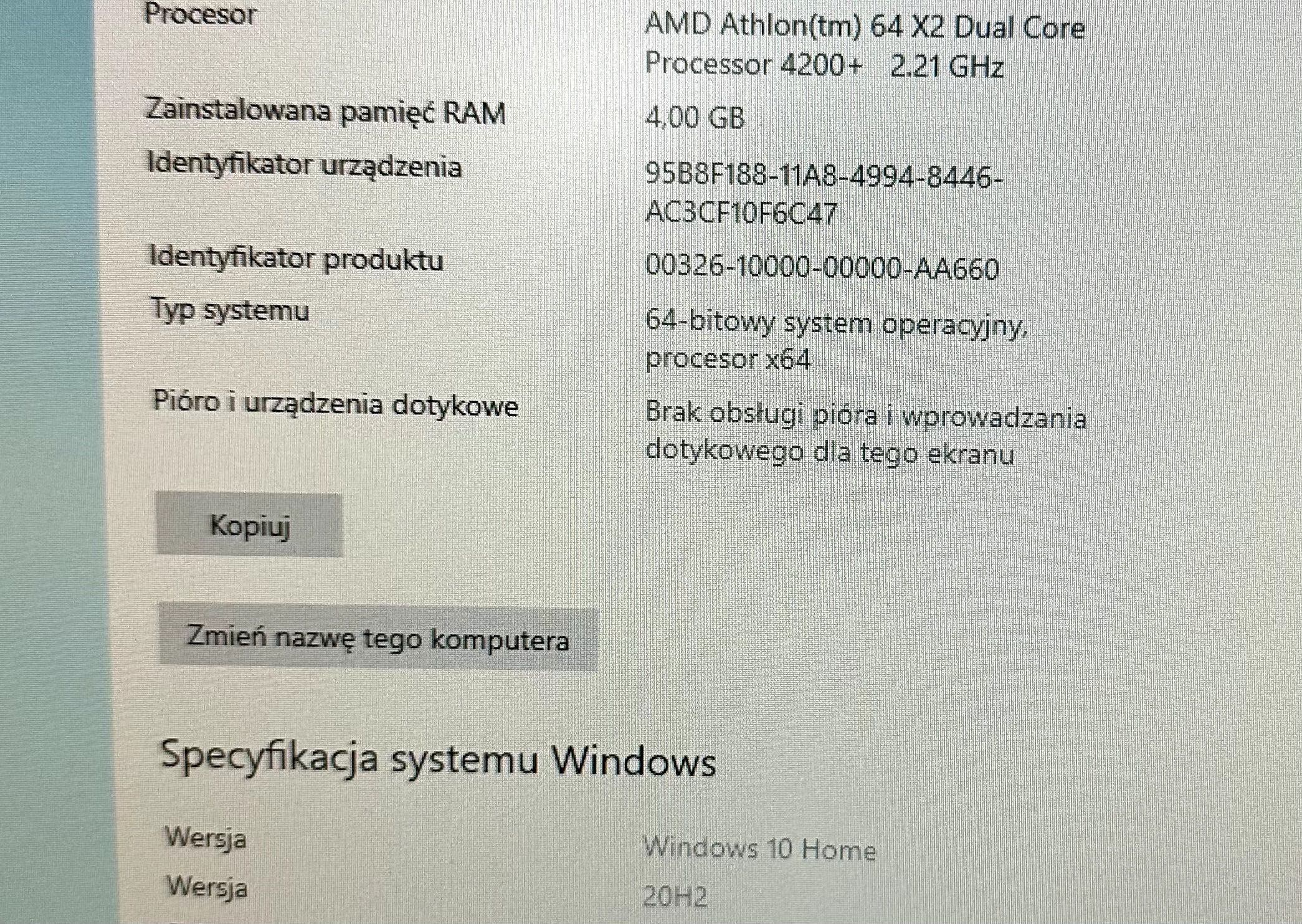 komputer stacjonarny AMD 64 X2 DC 4200+ , ram 4GB, Win 10, hdd 240 gb