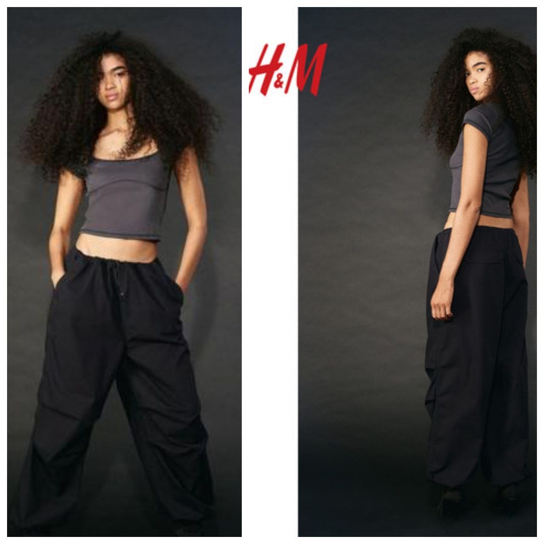 H&M S-XL czarne luźne spodnie PARACHUTE spadochronowe owersizowe