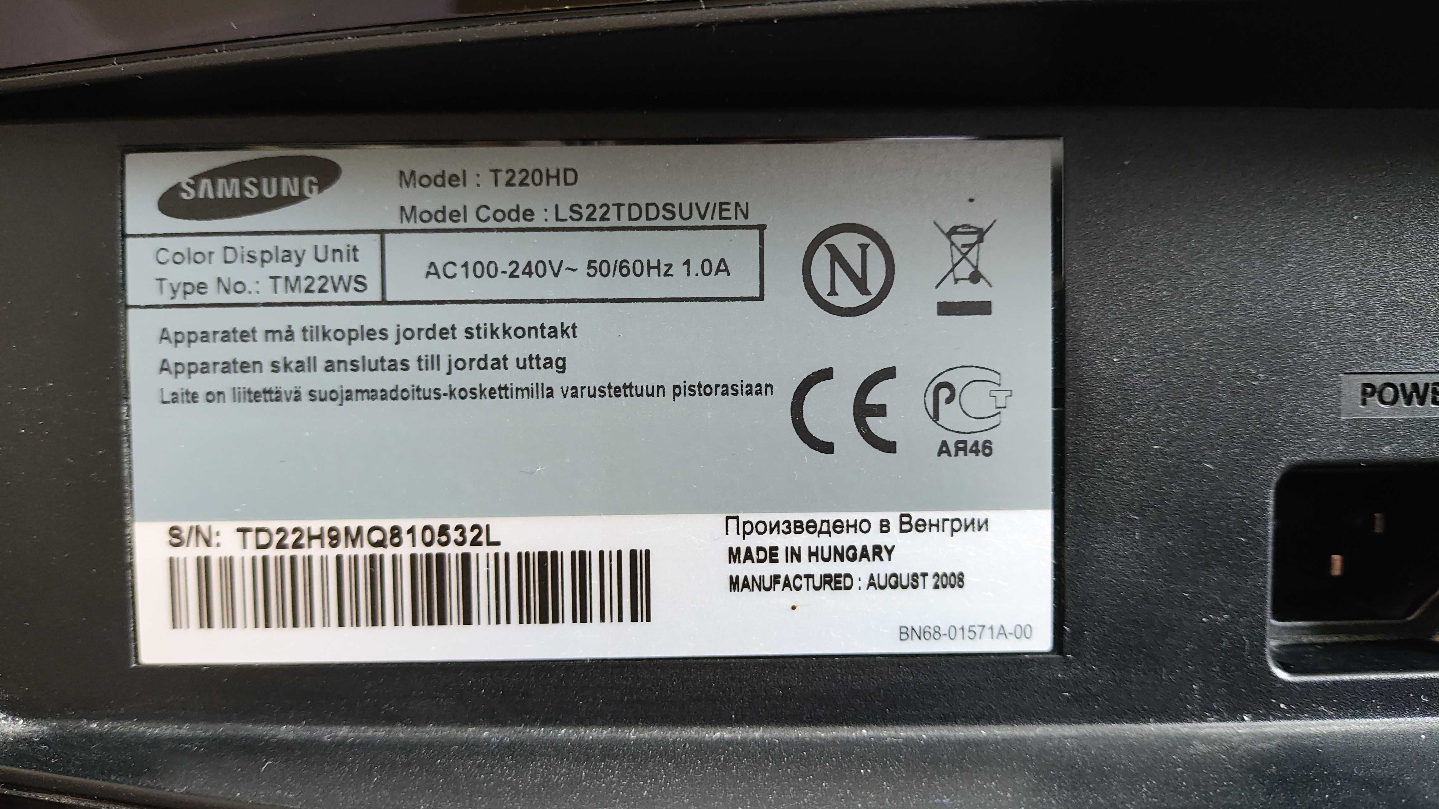 Монітор з ТБ-тюнером Samsung SyncMaster T220HD (22 дюйми)