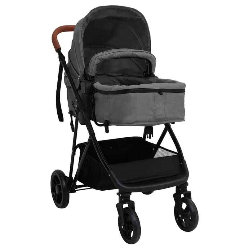 Carrinho de Bebé 3-em-1 com Cadeira Auto – Cinzento-Claro e Preto