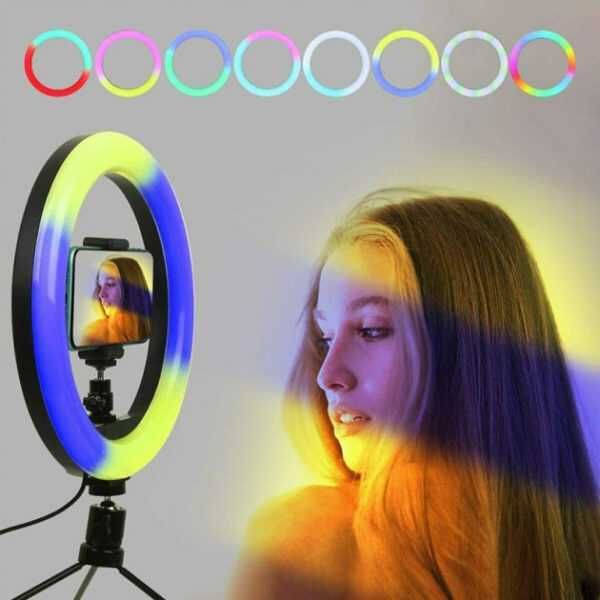 Кольцевая светодиодная лампа RGB LED 20 см с держателем телефона