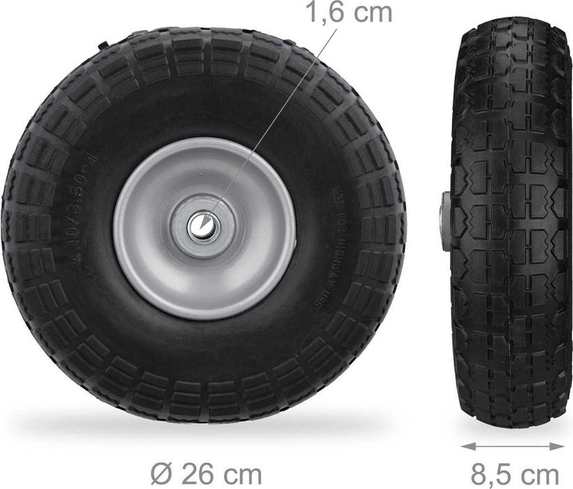 Relaxdays Zestaw 4 kółek do wózka 4.10/3.50-4" Guma 150kg Czarny-Szary