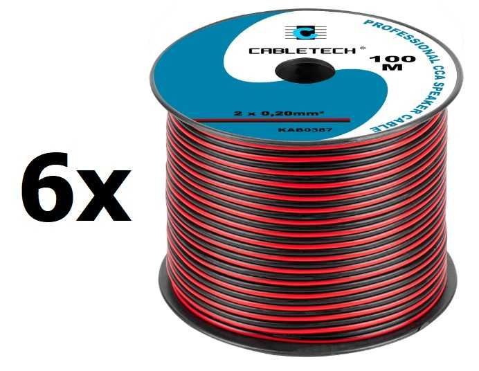 Kabel głośnikowy czarno-czerwony CCA 2x0,2mm² 100m - 6 rolek