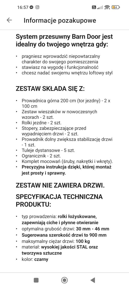 Sprzedam system przesuwny do drzwi naścienny