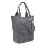 VERA PELLE torebka zamszowa worek shopper z suwakiem V146 c.szara