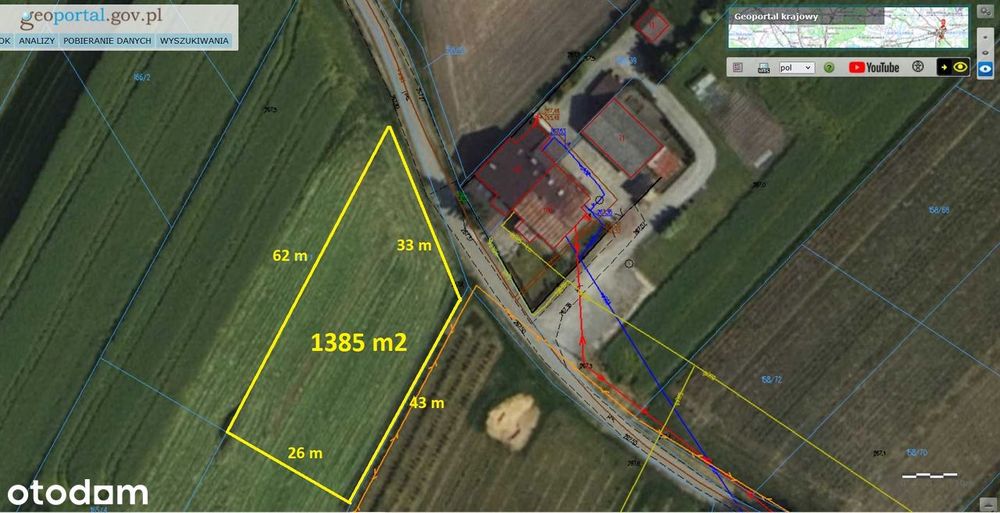 Działka budowlana  Zaborze 1385 m2