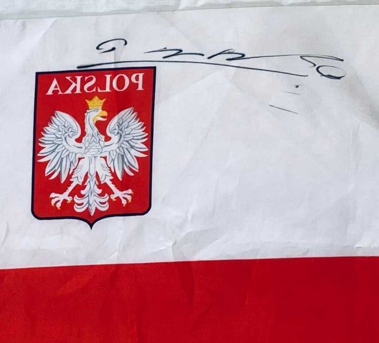 UNIKAT Autograf Piotr Gruszka flaga Polski z memoriału Wagnera