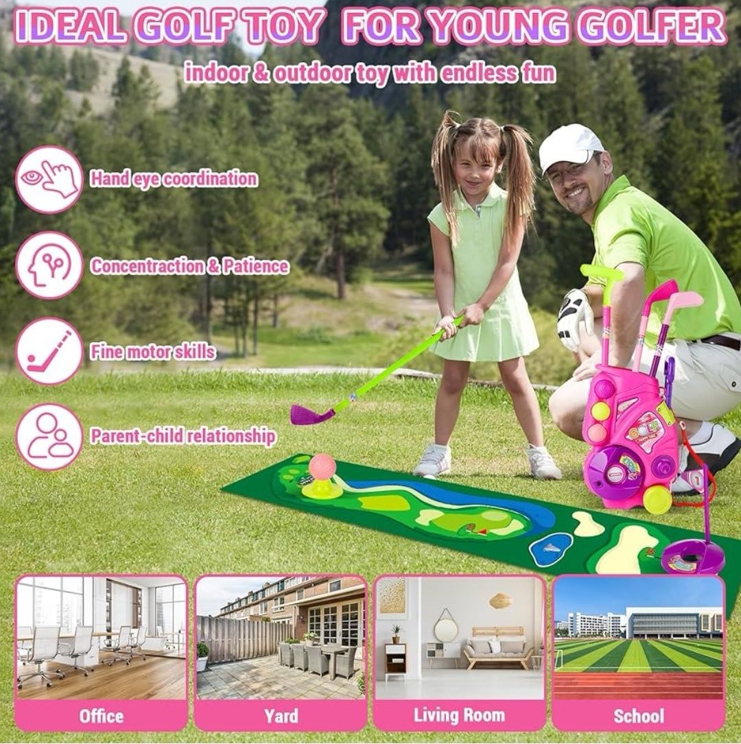 Zestaw do gry Mini Golf kije + piłki + stojak na kółkach dla dzieci