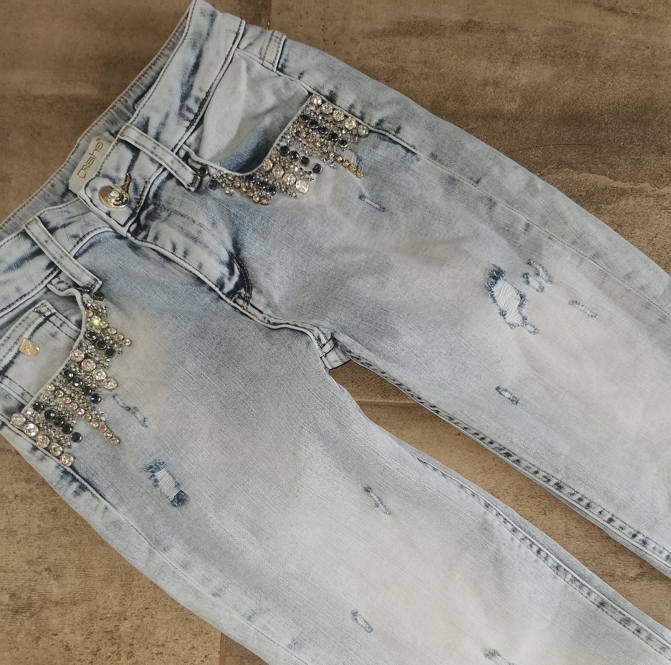 DSHE skinny xs /s spodnie jeans cyrkonie kryształki