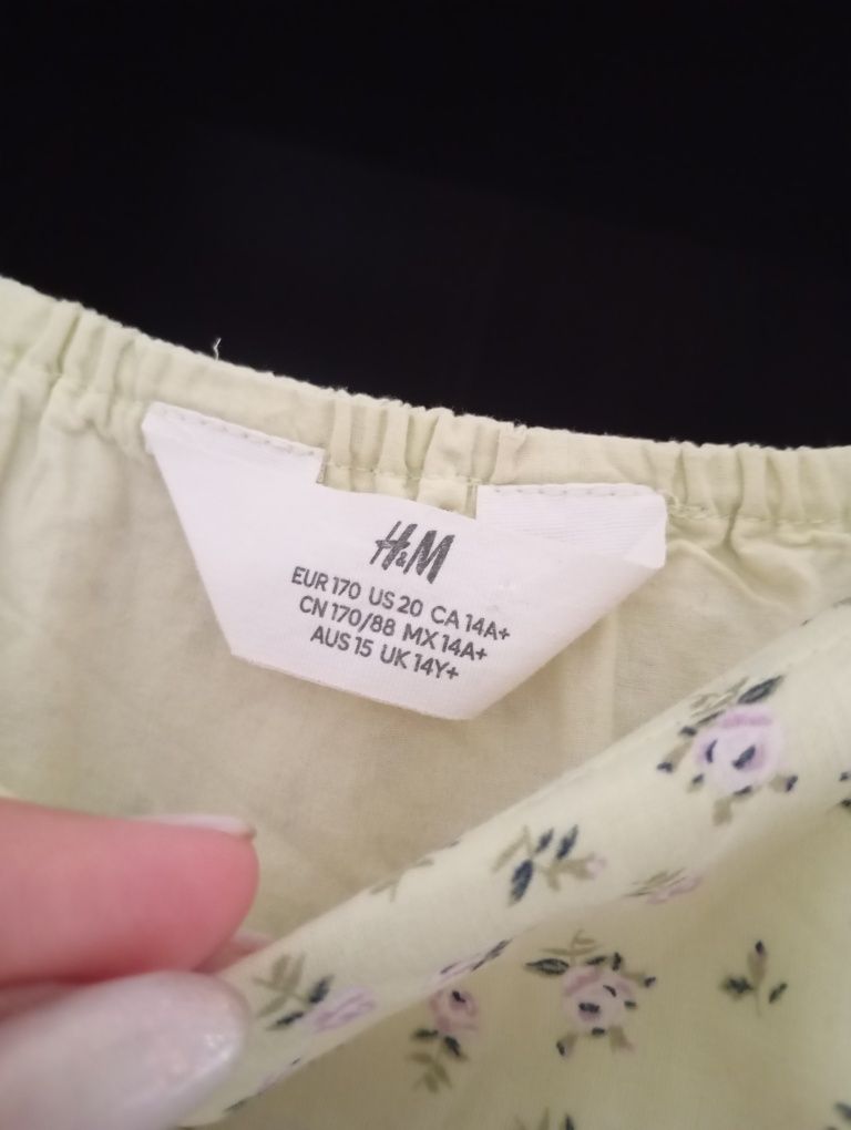 H&M 14+ Sukienka z falbanami jasnozielona w kwiaty kwiatuszki