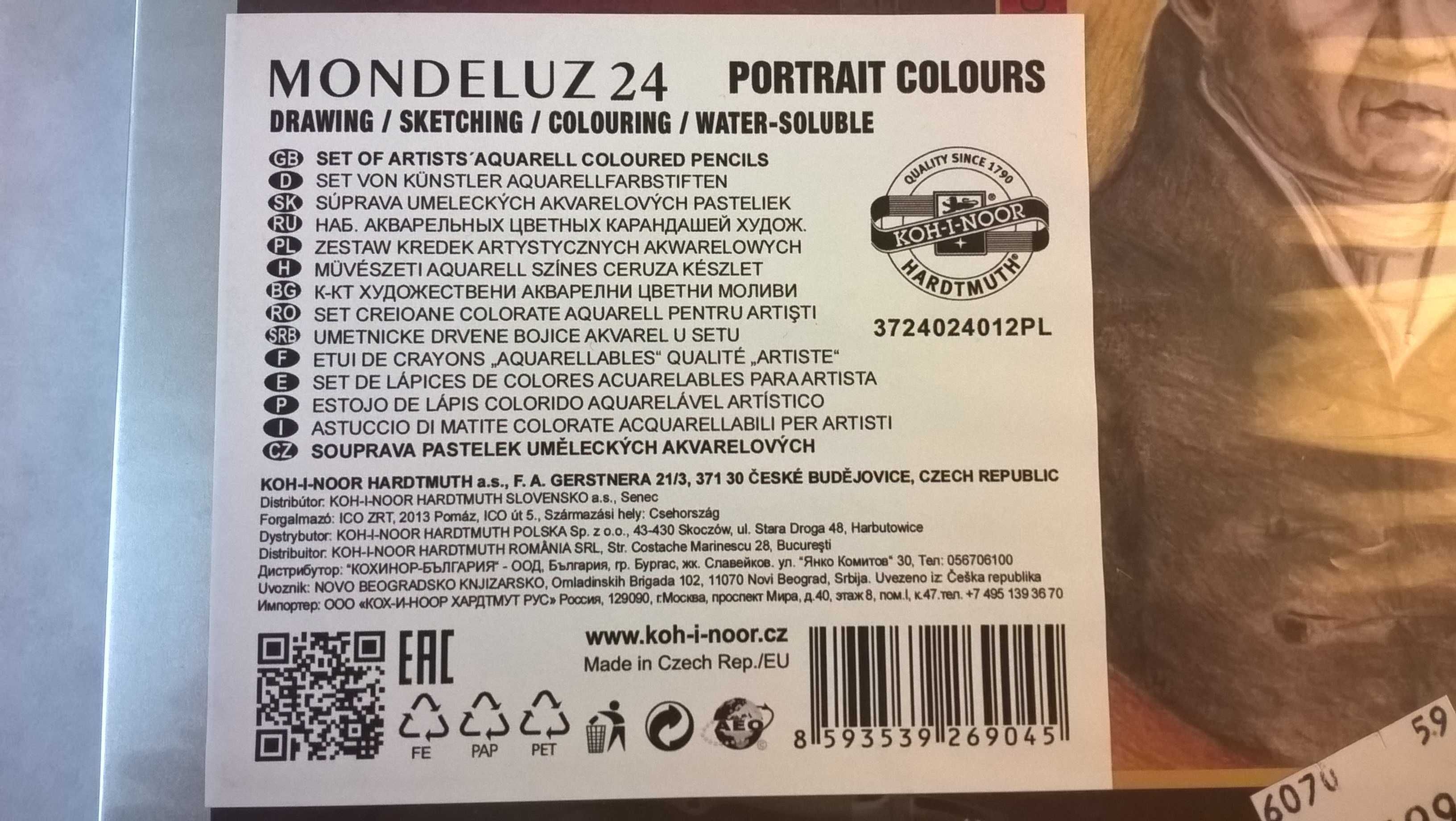 Kredki akwarelowe kolorowe Mondeluz 24, portretowe - NOWE, w folii