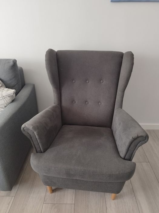 Fotel uszak skandynawski Grafit jak Nowy