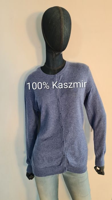 Kardigan Sweter 100% Kaszmir Cashmere. Rozmiar L. Niebieski
