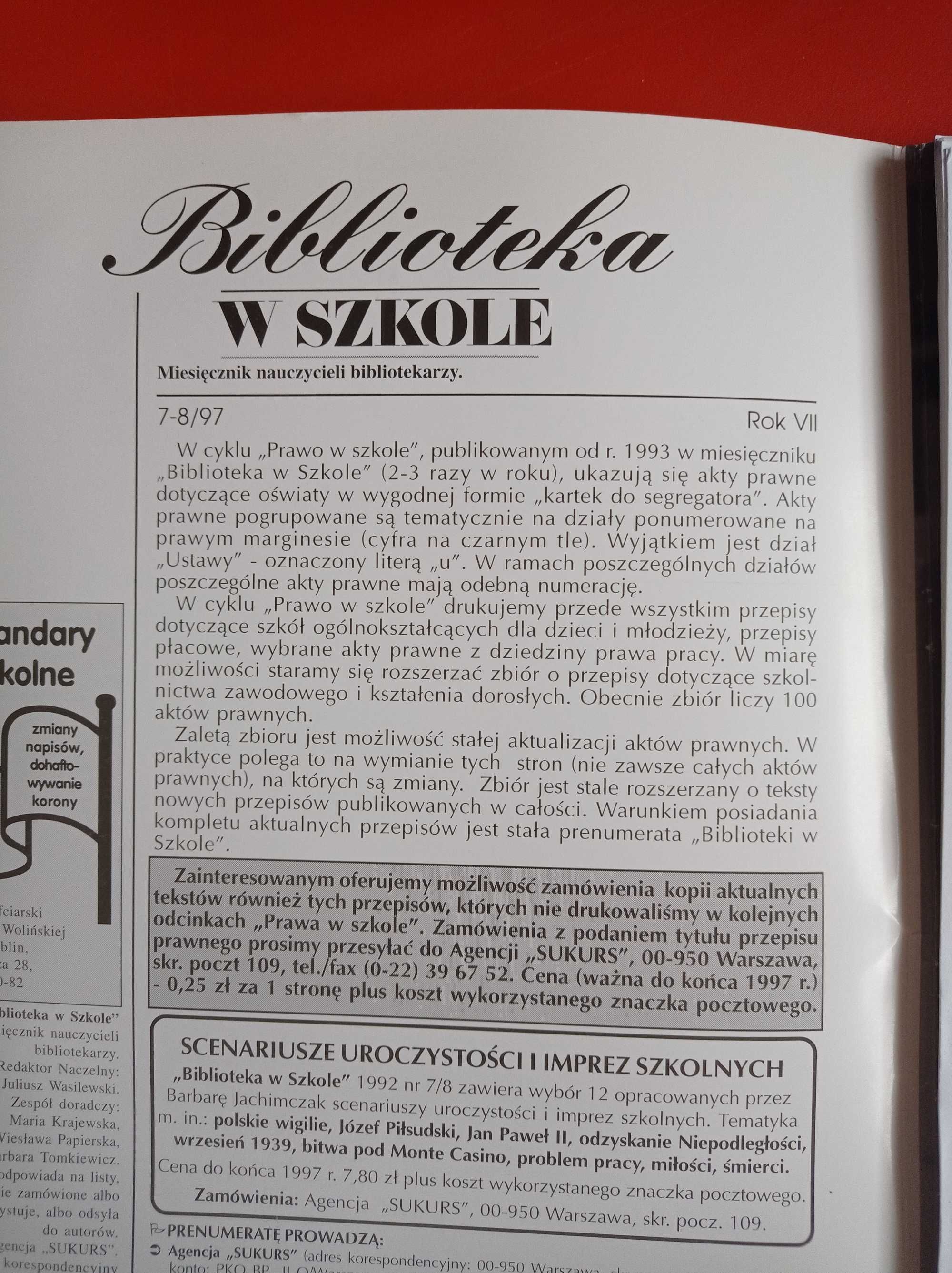 Biblioteka w szkole, nr 7-8/1997, lipiec-sierpień 1997