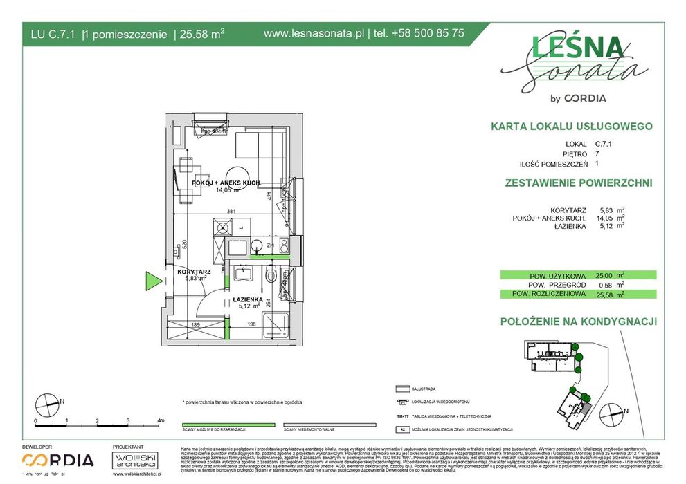 Lokal inwestycyjny 25,6m² | 7. piętro z widokiem | Leśna Sonata, Sopot