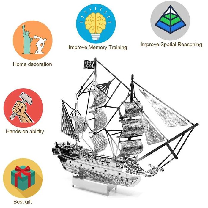 Пиратский корабль Black Pearl, 3D металлический конструктор