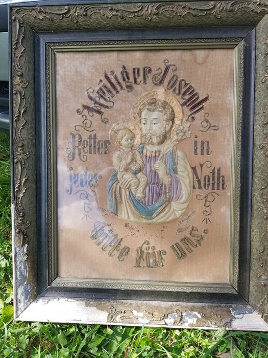 Przedwojenny obraz Józef z dzieciątkiem Jezus  tkany
