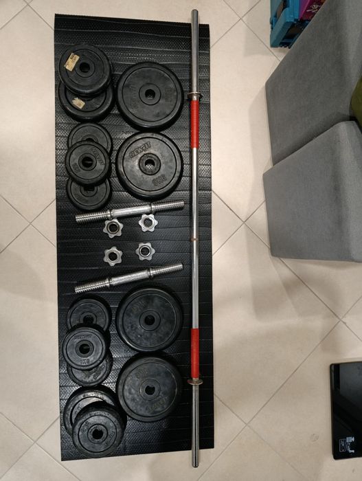 Anilha + barra para alter + barra grande agachamento