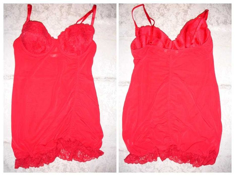 ПЕНЬЮАР червоний мереживний бренду La SENZA. Розмір 14 C/D.