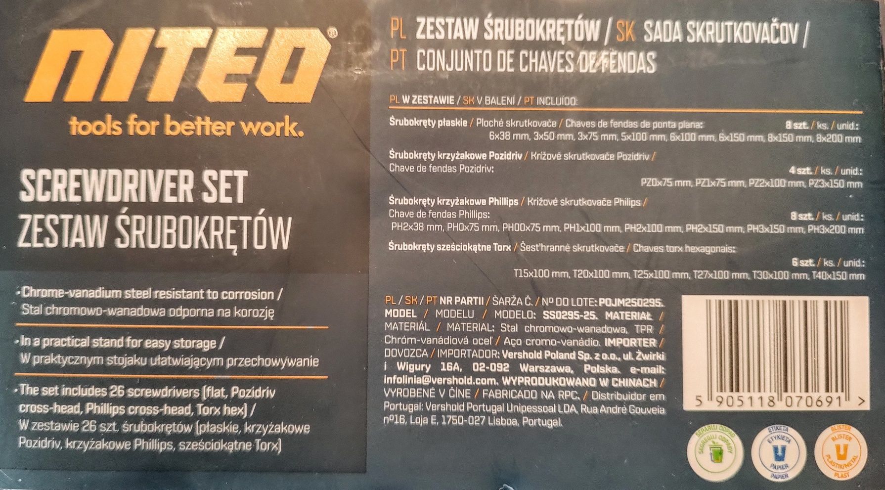 Zestaw wkrętaków / śrubokrętów Niteo 26 elementów + stojak  / nowe