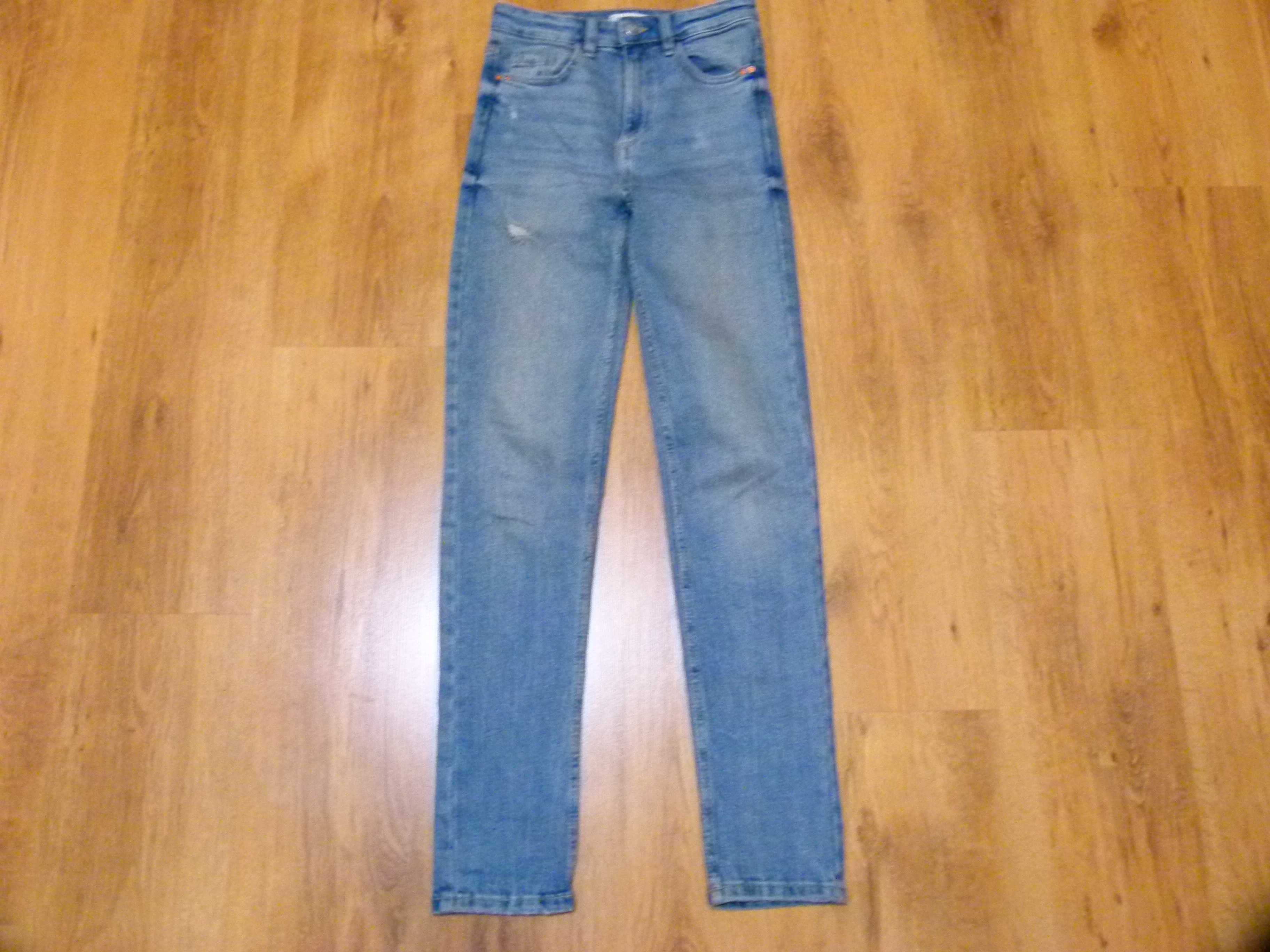 Sinsay spodnie jeans rurki wysoki stan dziury rozm 34 XS