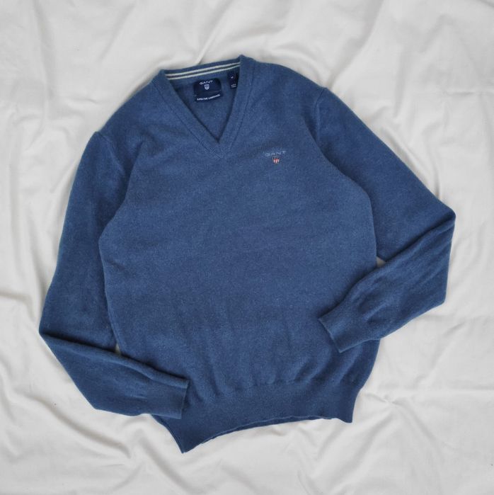 Синій вовняний светр з вишитим лого Gant джемпер вовна шерсть вінтаж