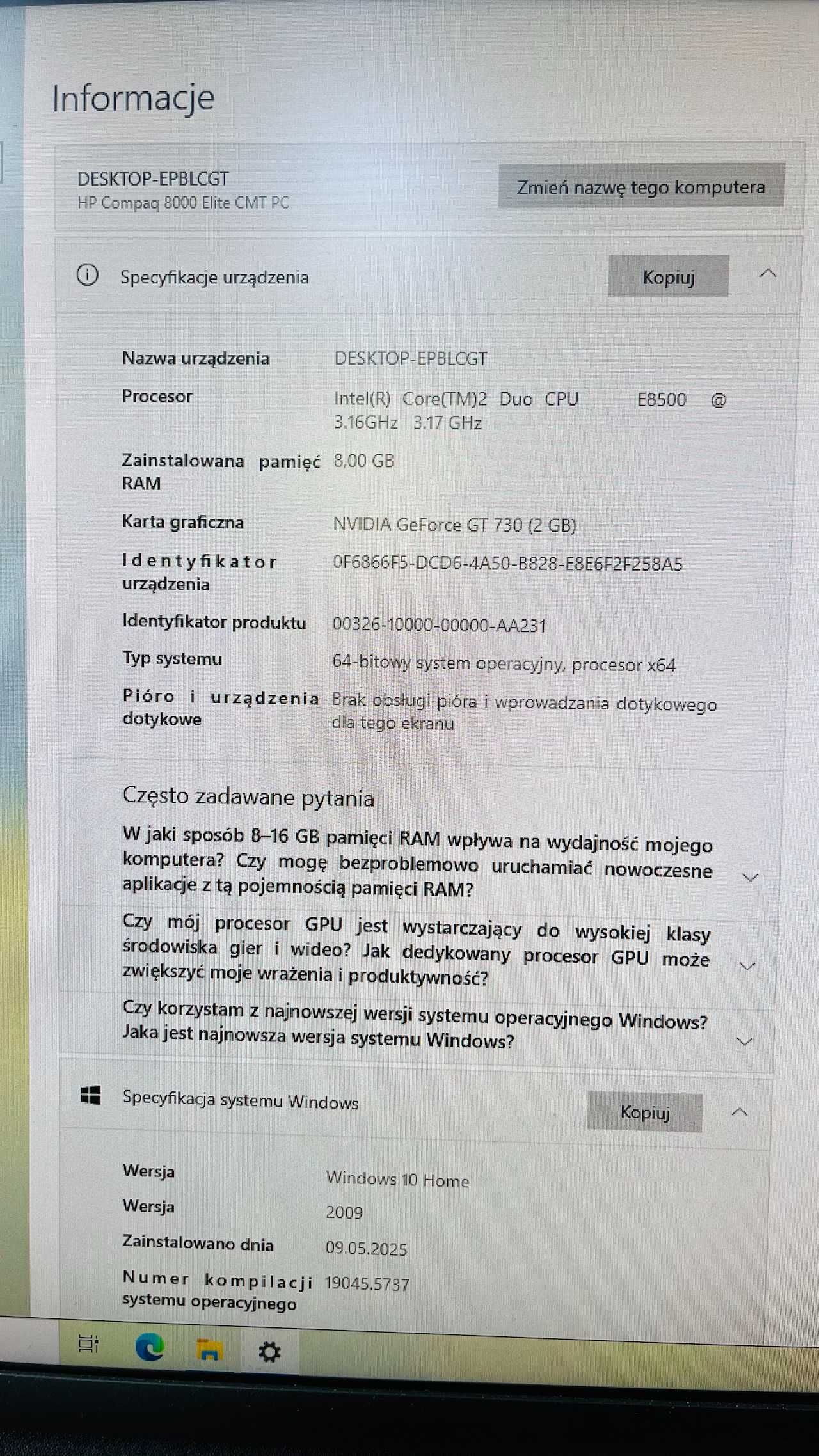 Komputer + monitor HP 8000 Elite - 240SSD, 8GB RAM, Nvidia GT730!