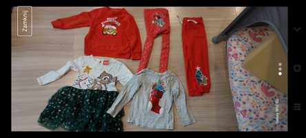 Ubranka świąteczne 86/92 bluza spodnie rajstopy bluzka