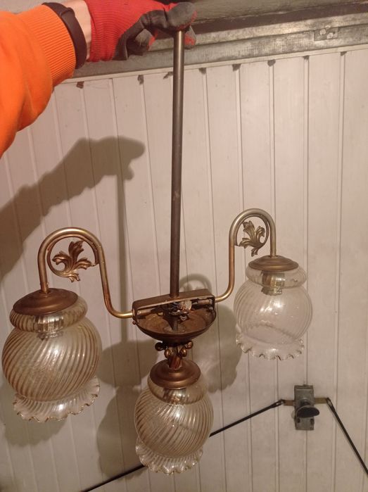 Stara mosiężna lampa wisząca - prl