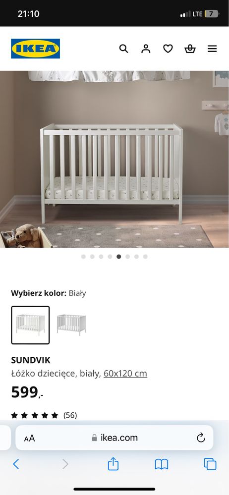 Łóżeczko ikea sundvik 60x120 + materac + posciel + wyprawka + krzeselk