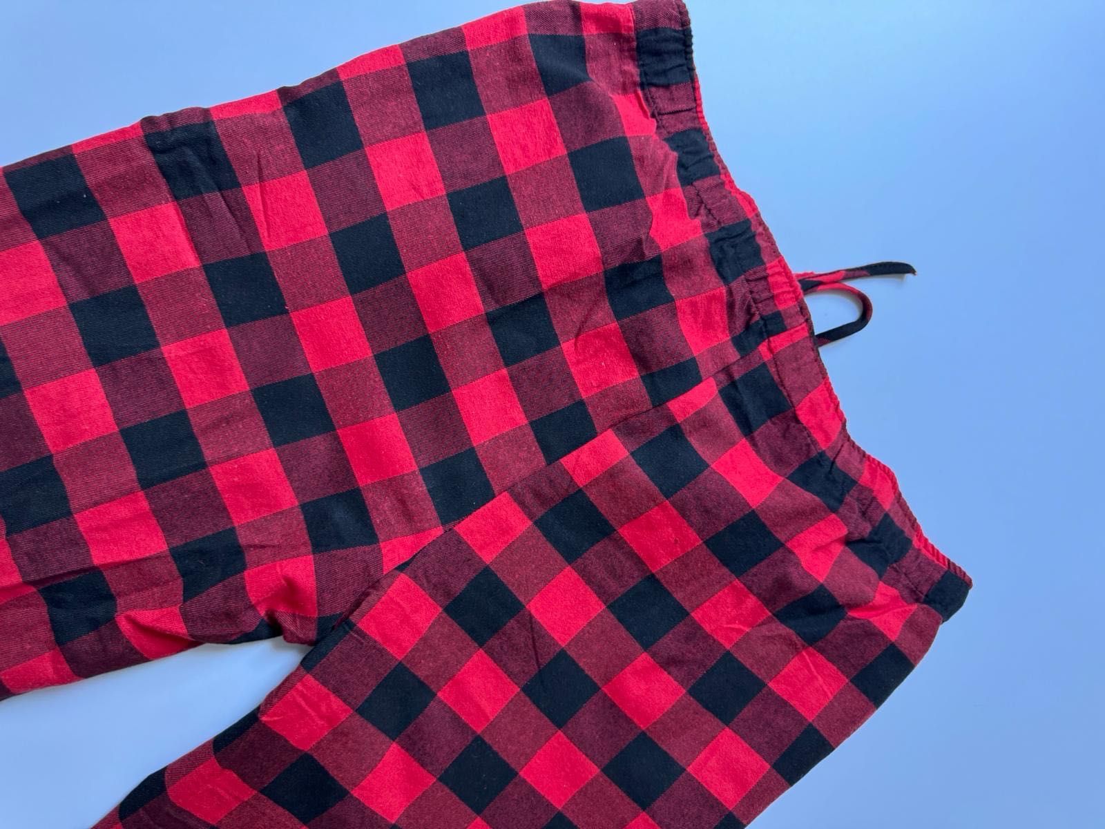 Nowe spodnie męskie piżamowe długie w kratę czerwone XL