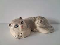 Kot perski figurka ceramiczna vintage Rumunia, czerwony stempel