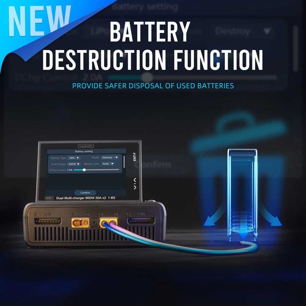 ToolkitRC M8D 1600W Розумний зарядний пристрій DC800W*2 1-8S FPV
