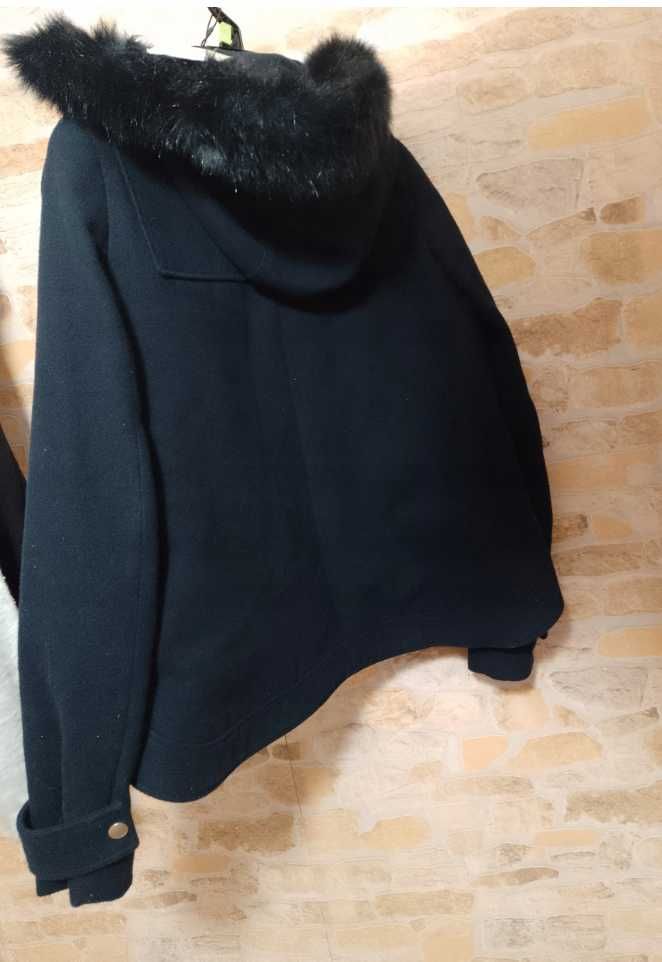 (38/M) Zara/ Granatowy płaszcz z Futrzanym kapturem z Madrytu