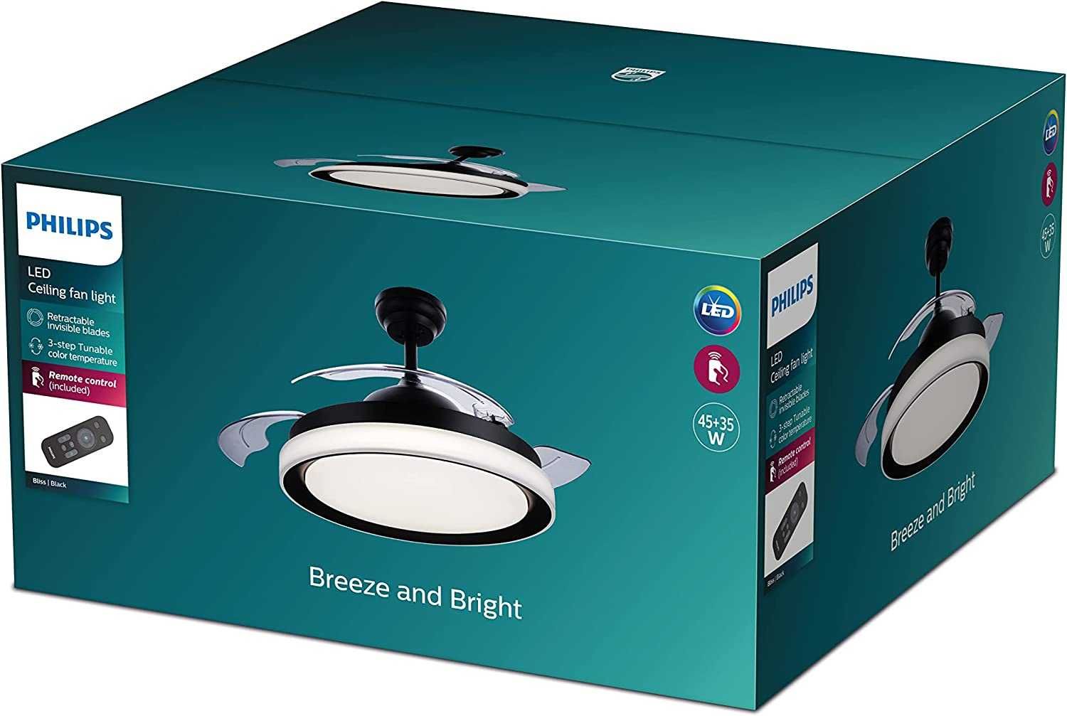 Ventoinha de Teto LED Philips Bliss Preta