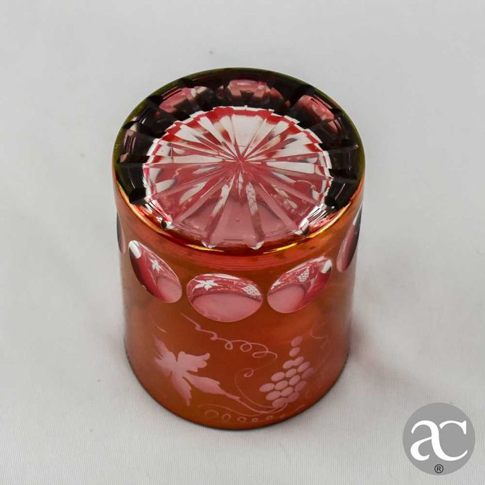 Conjunto de 6 copos em Cristal, decoração uvas e parras