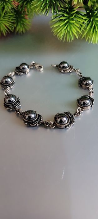 Srebrna bransoletka vintage 925 z hematytem