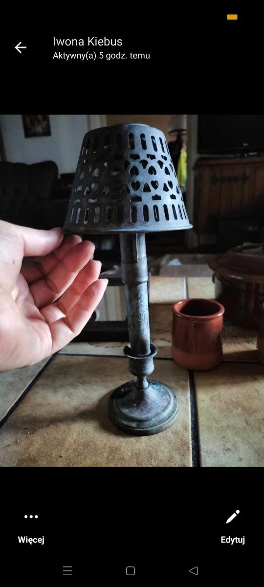 Lampka z kloszem metal świecznik