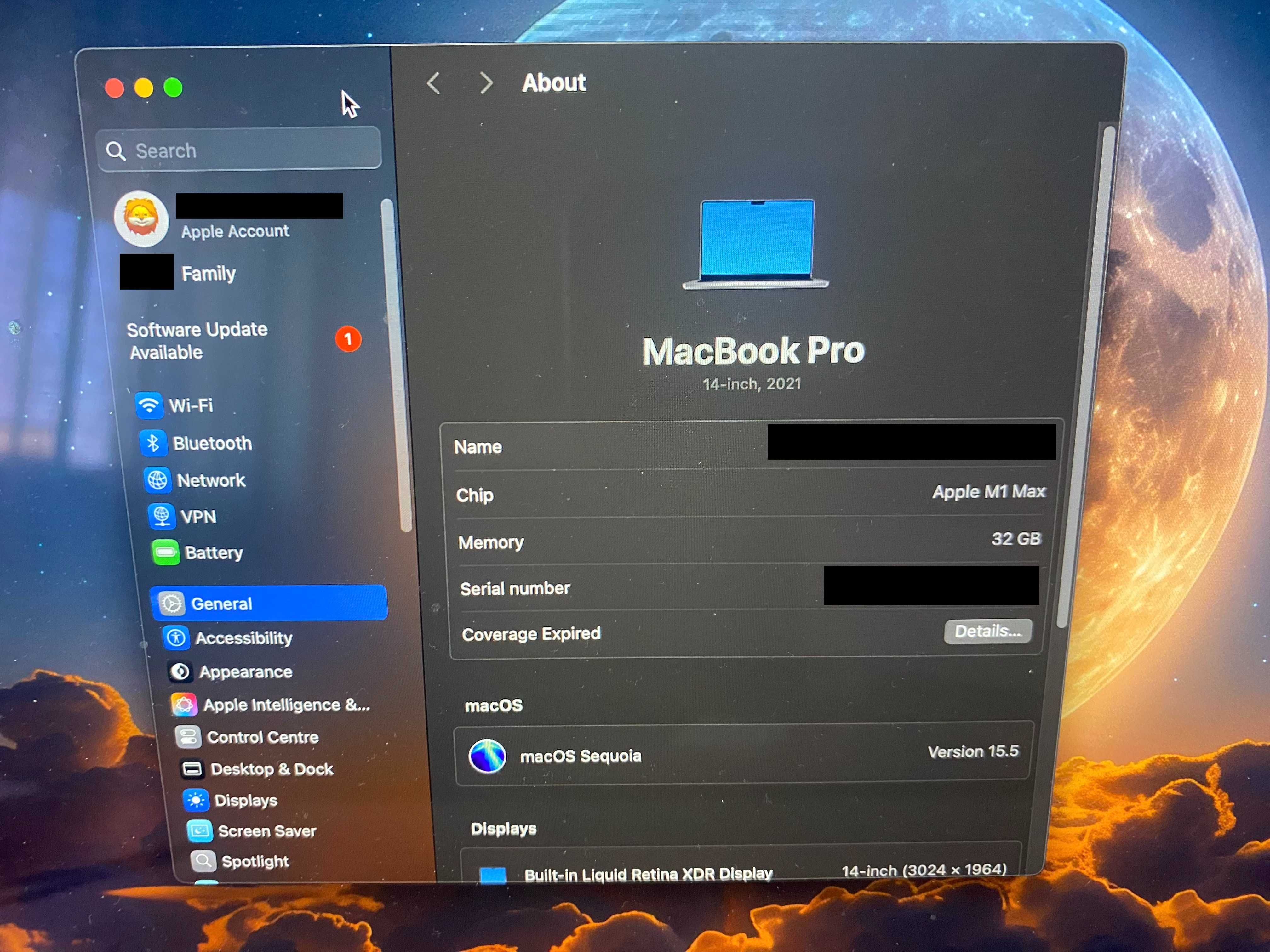 Apple MacBook Pro 14” M1 Max CPU 10-core 32GB RAM 1TB SSD