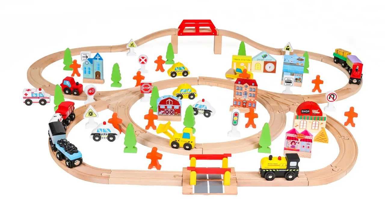 Дерев'яна залізна дорога 100 ел. Рейкі сумісні з Ikea, Brio, Playtive