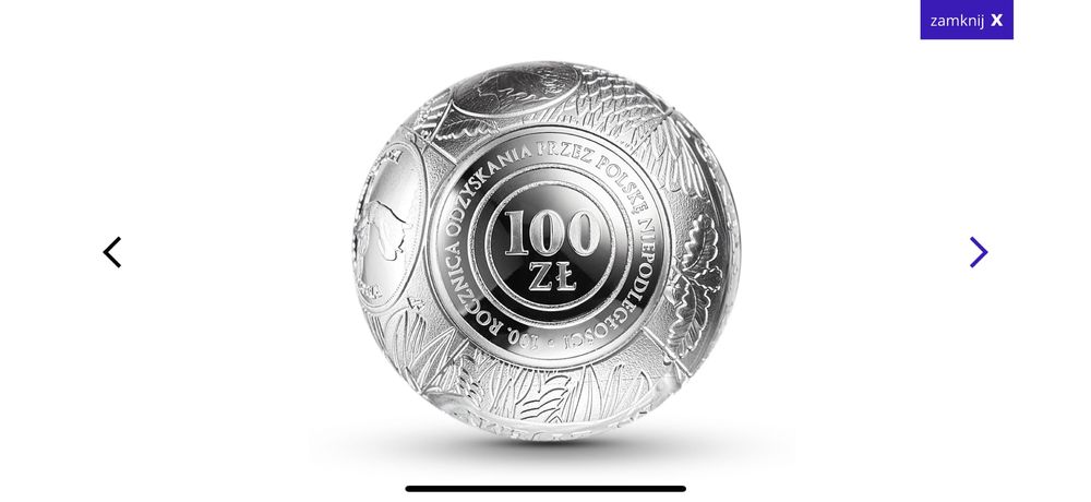 100 zl srebrna kula na 100 lecie niepodleglosci