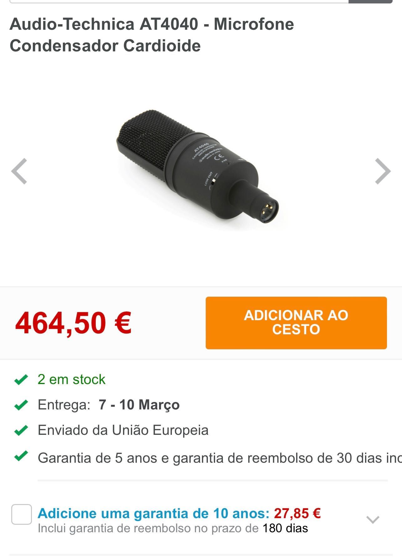 Microfone condensador Audio-Technica AT4040
