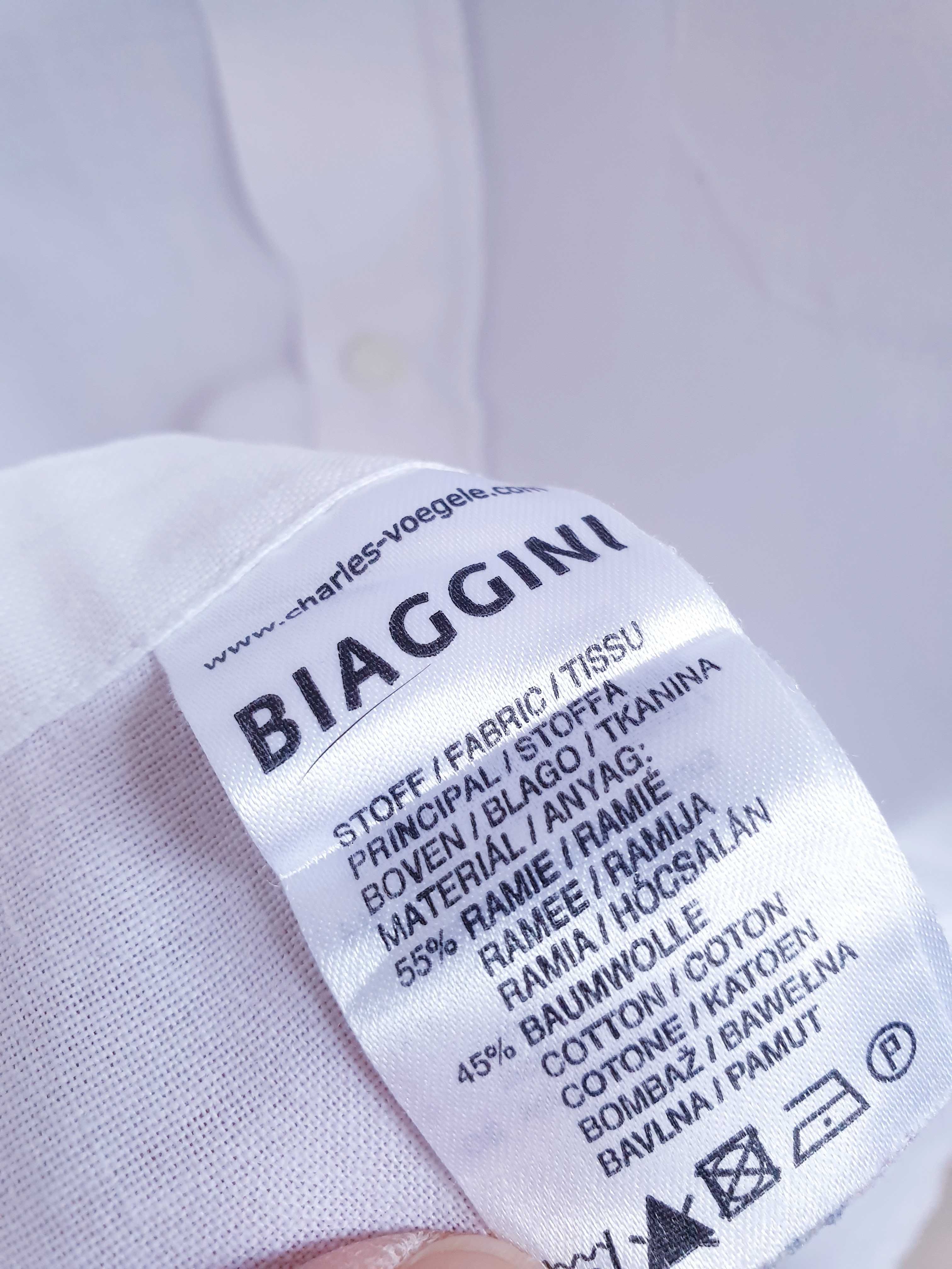 Biała koszula z ramii jak lniana 2XL Biaggini