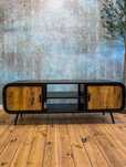Owalna komoda RTV industrialna drewno mango stal