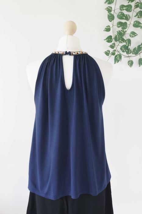 Top Orsay boho granatowy prosty przewiewny wiskoza elegancki
